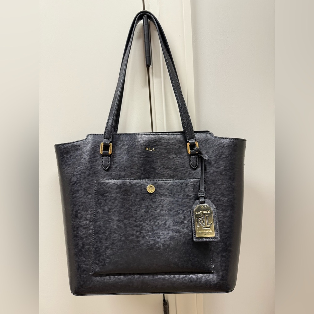 Lauren Ralph Lauren Black Structured Leather Tote